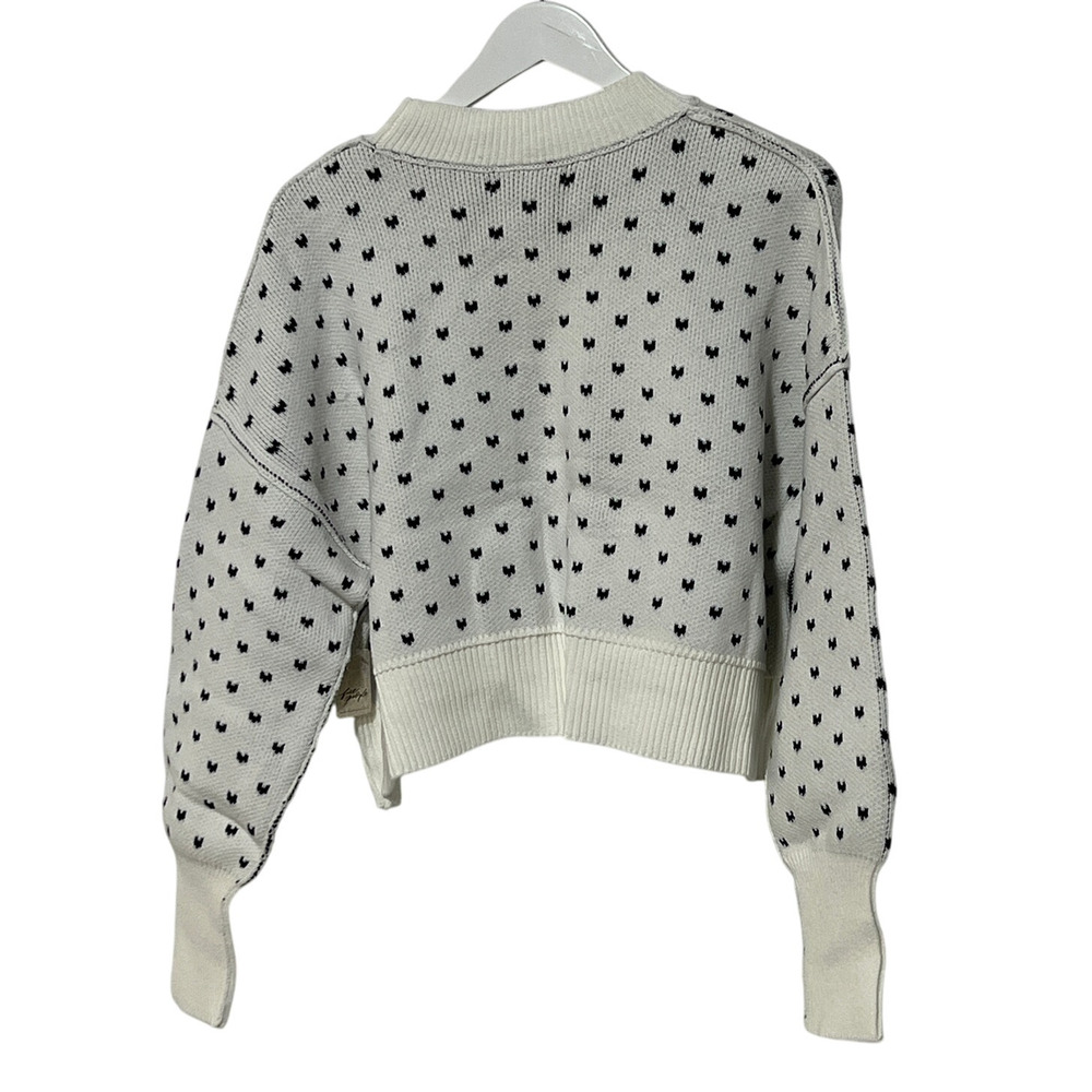 FREE PEOPLE WOMENS SMALL PATTERN EASY STREET CROP PULLOVER SWEATER WHITE NAVY - Picture 6 of 14